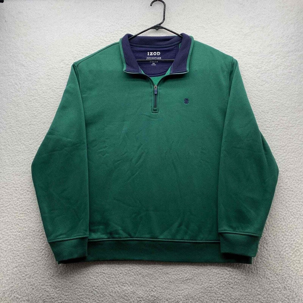 Izod Sweater Mens 2XL 1/4 Zip Jacket Performance Green Stretch Preppy Golf